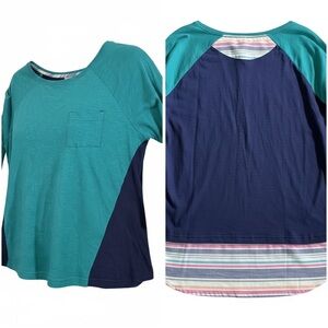 Caribbean Joe Teal and Navy Cotton Hi-Lo Tee Size Petite XL